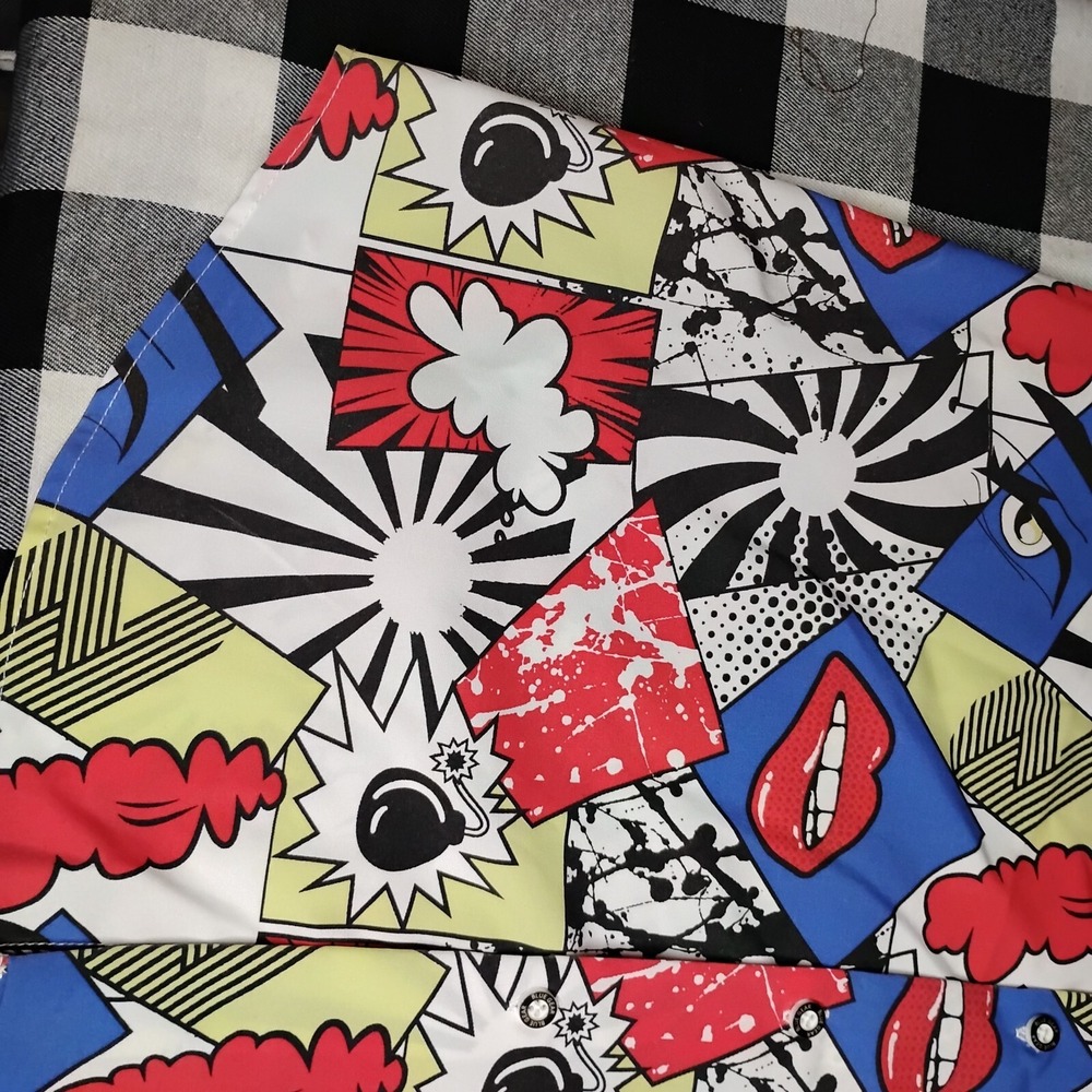 Blue Gear Comic Multi Color‎ Stretch Short Sleeve Button Abstract Graphics XL - Picture 11 of 16